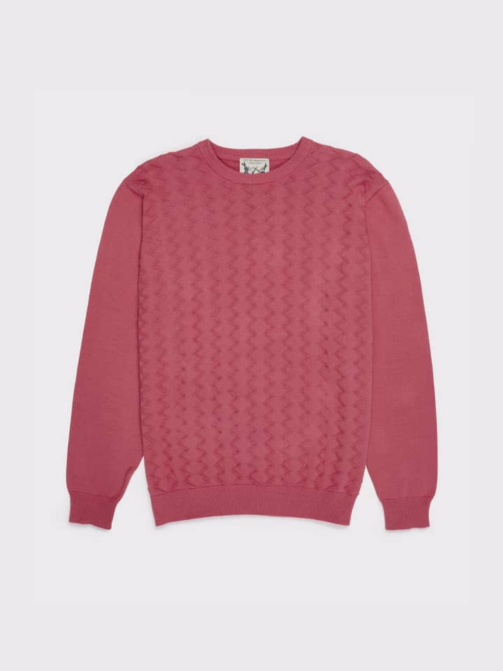 Men's Coral Pink ZigZag Cotton Crew Jumper