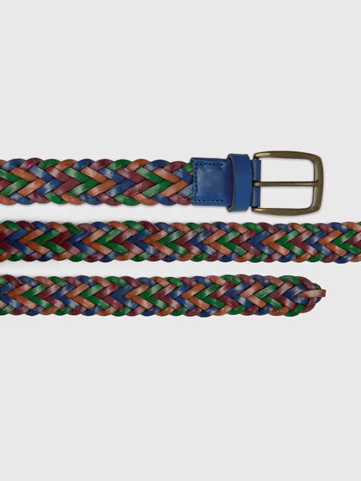 Mens Braided Belt in Green, Tan & Blue