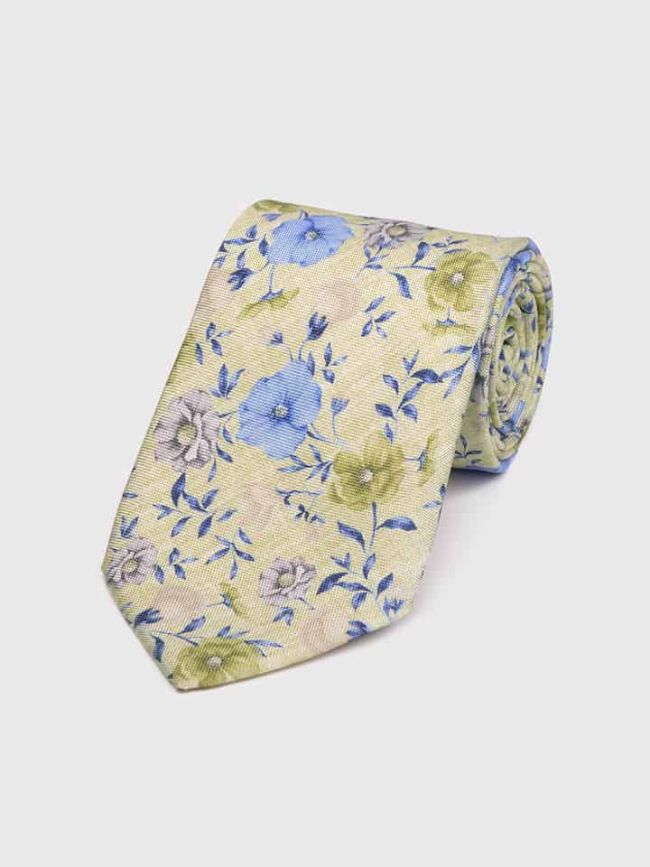Sage Green Floral Silk Tie Rolled