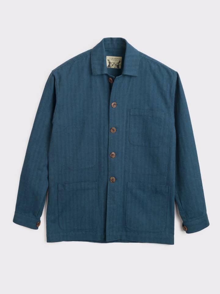 Men's Blue Herringbone Chore Jacket Front