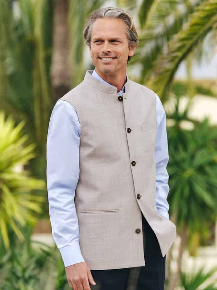 Men's Wool & Egyptian Cotton Nehru Gilet on Model