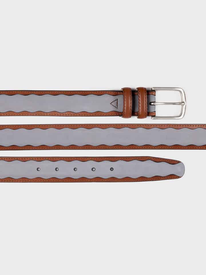 Tan and Sky Blue Nubuck Leather Belt