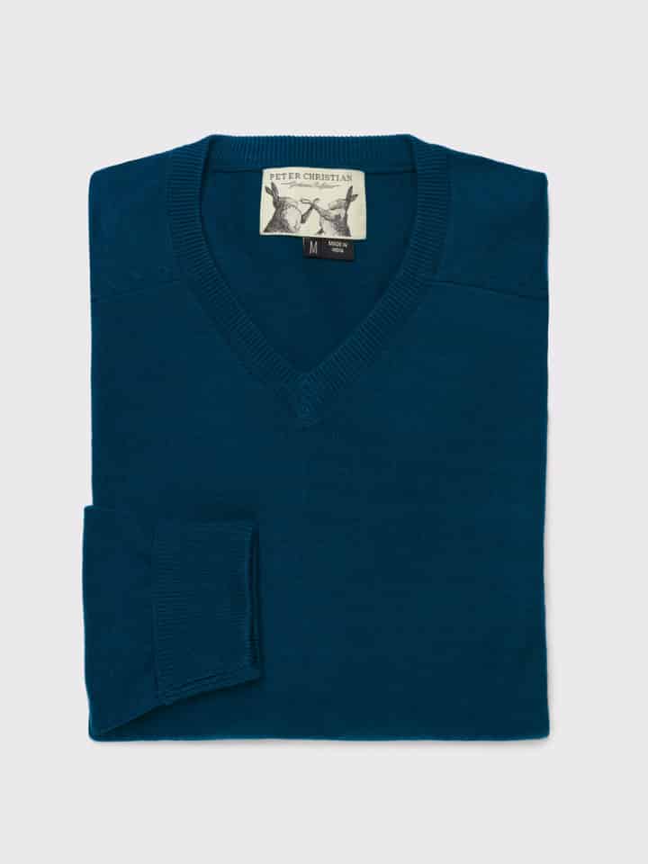 Men's Navy Cotton V Neck Jumper