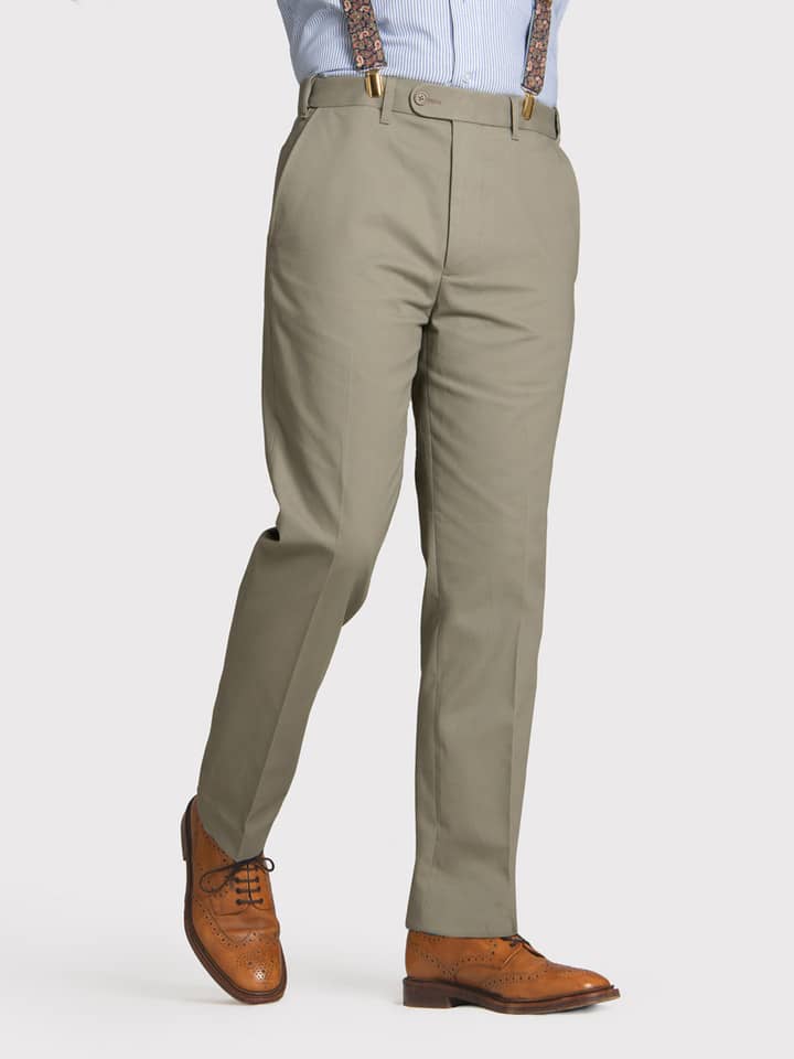 Men's Sage Green Slim Fit Chino Trousers On Model