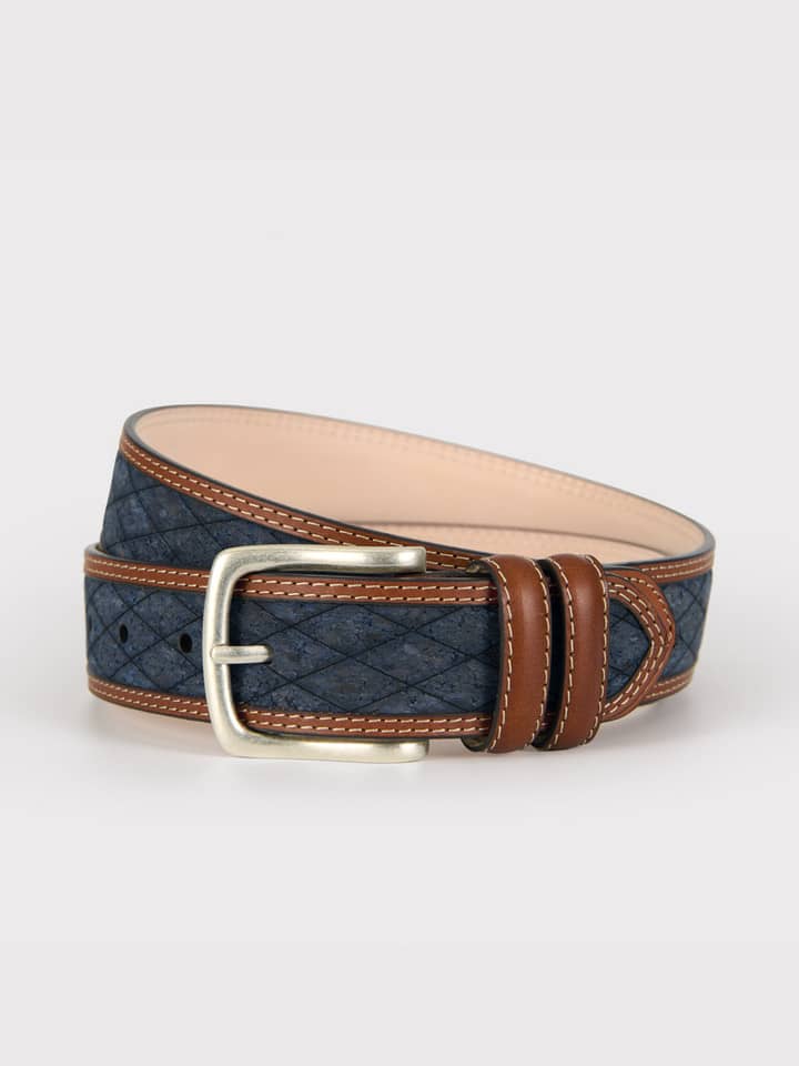 Blue Cork Inlaid Handmade Leather Belt Buckle