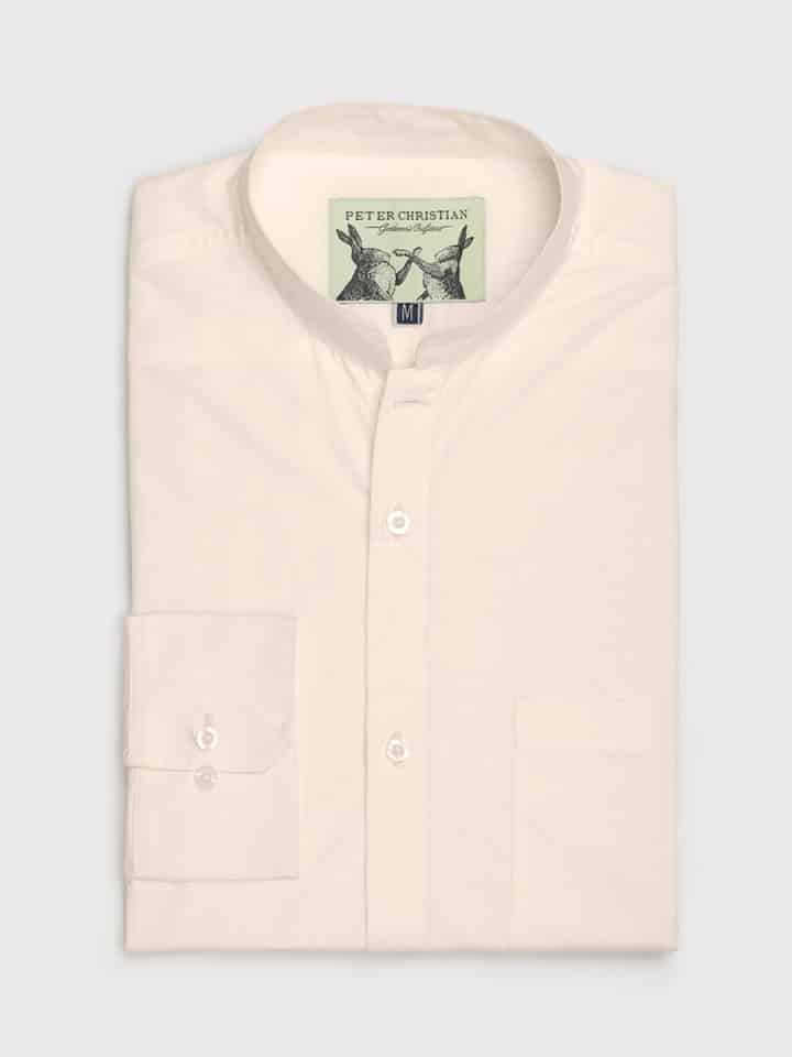 Cream Nehru Collar Shirt, Regular Cuff