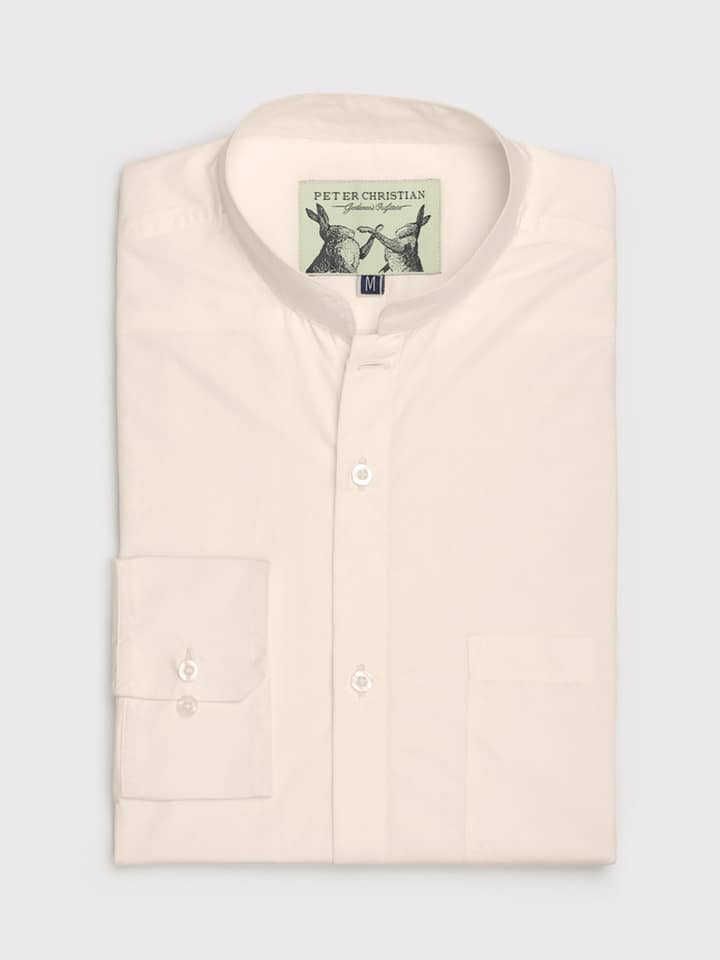 Cream Nehru Collar Shirt, Regular Cuff