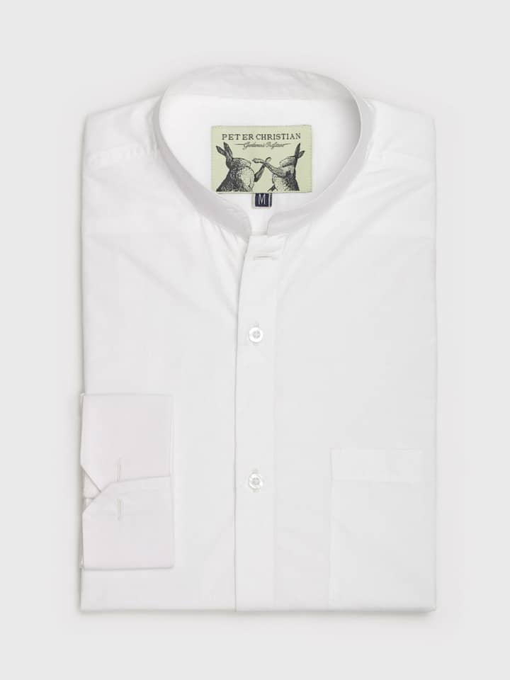 White Nehru Cotton Shirt with Double Cuff Folded