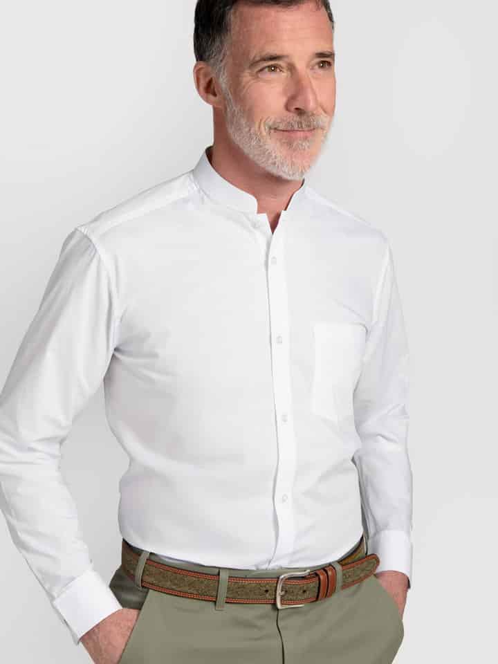 White Nehru Cotton Shirt with Double Cuff model 01
