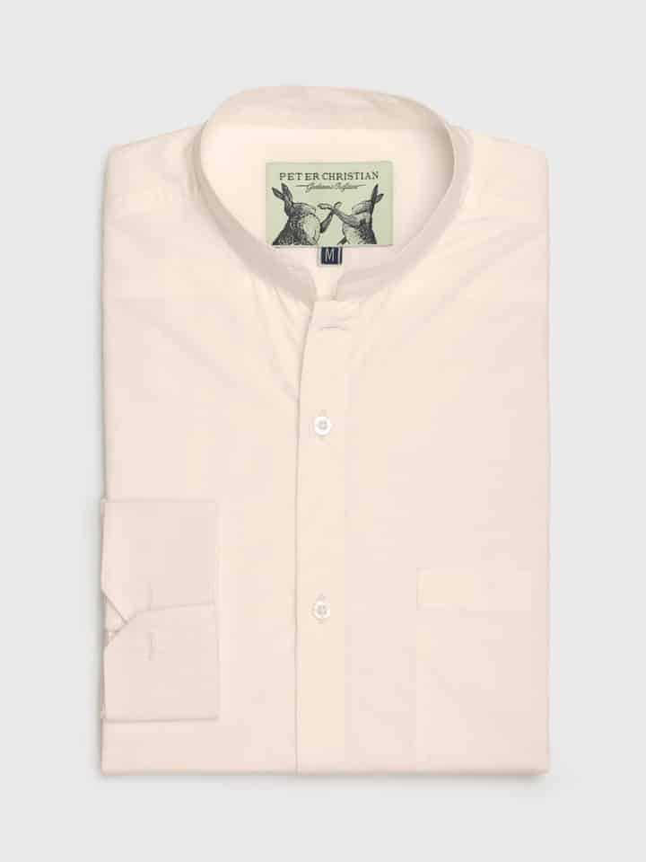 Double Cuff Cream Nehru Collar Shirt Folded