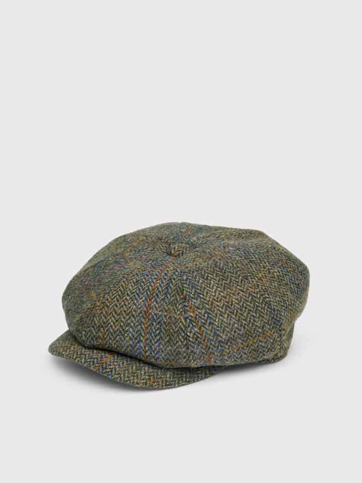 Blue Check Harris Tweed® Baker Boy Cap Side