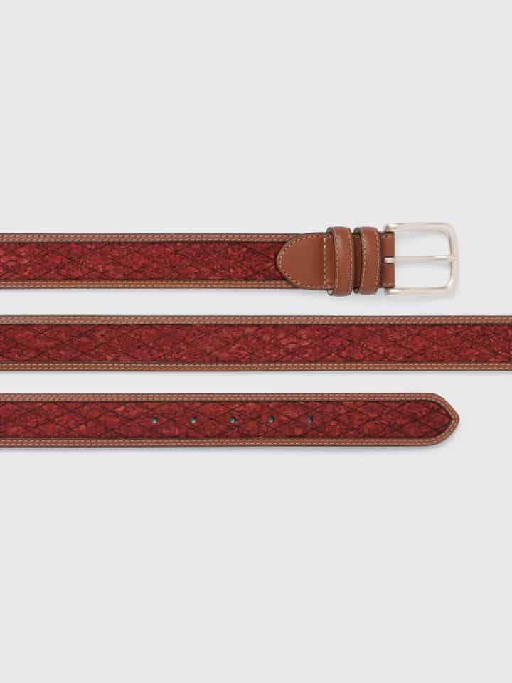 Mens Chestnut Red Cork Inlaid Handmade Leather Belt