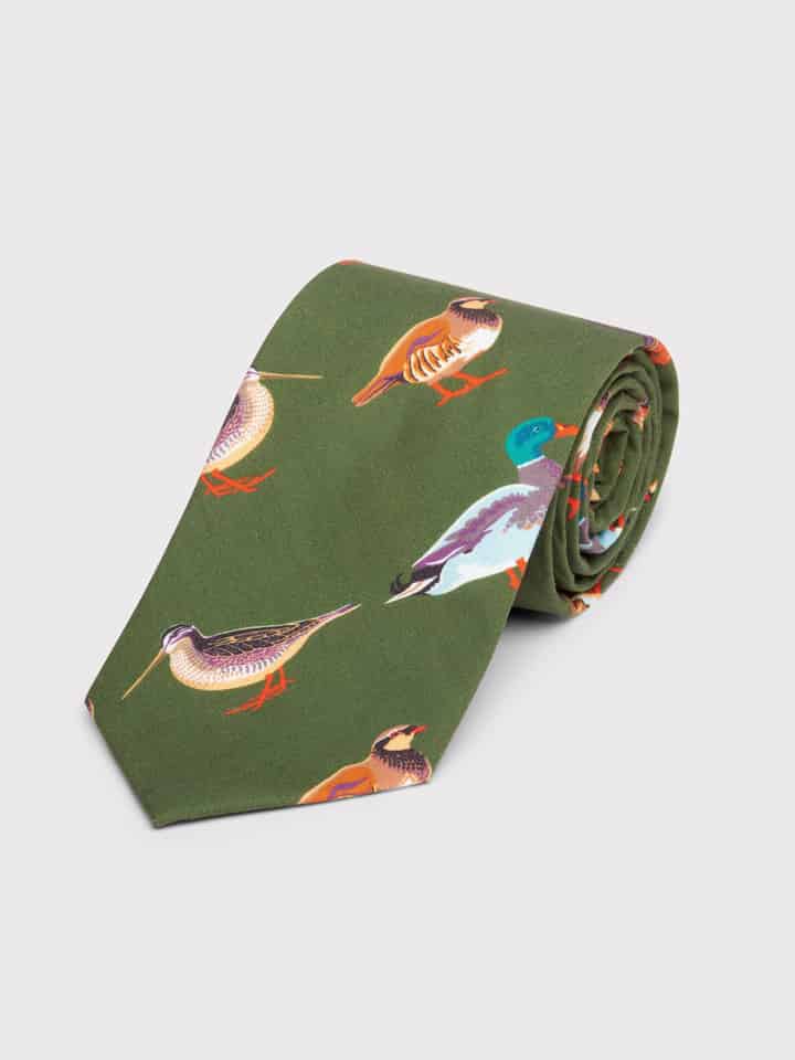 Green Birds Tie Rolled