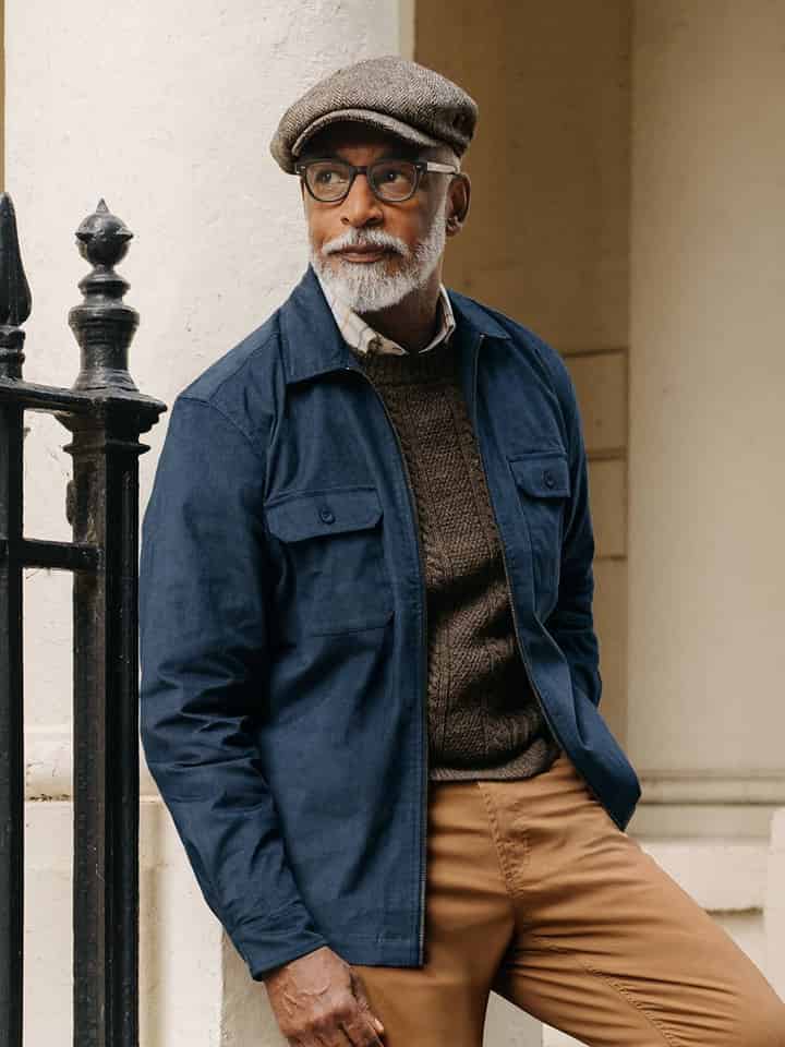 Navy Needlecord Shacket On Model