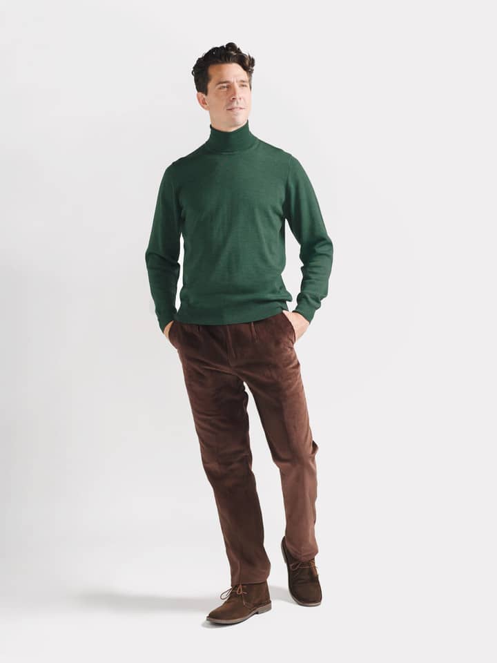 Pine Merino Polo Neck Jumper on model