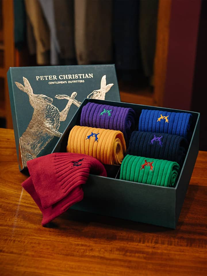 Peter Christian Colourful Boxing Hares Sock Box of 6