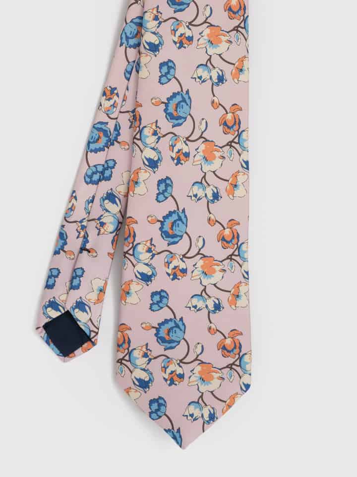 Pink Floral Silk Tie Flat