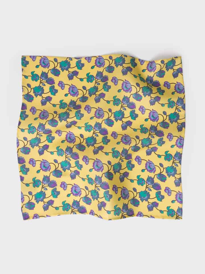 Pale Yellow Floral Silk Pocket Square