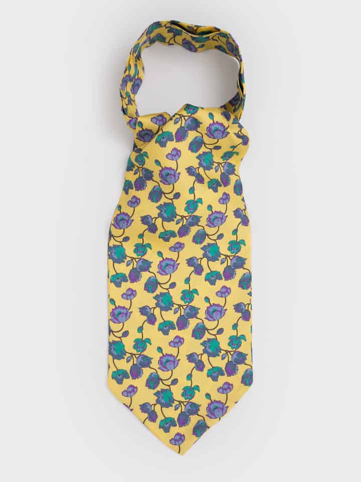 Mens Yellow Floral Silk Cravat Flat