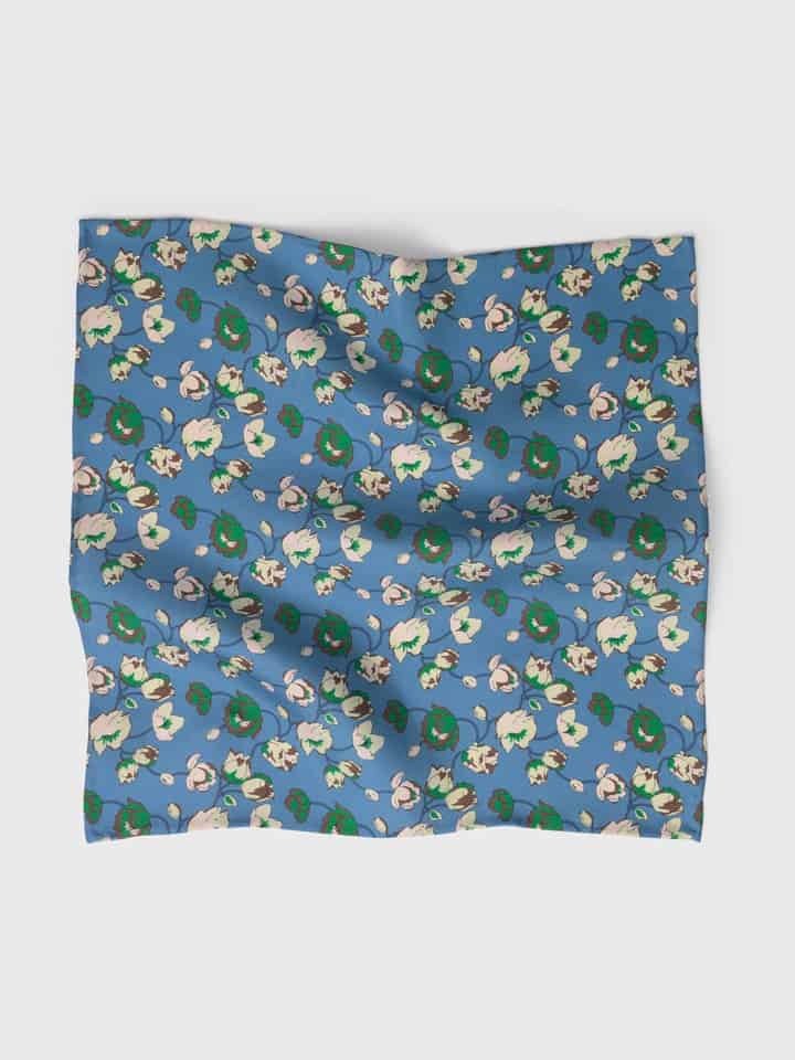 Blue Floral Silk Pocket Square