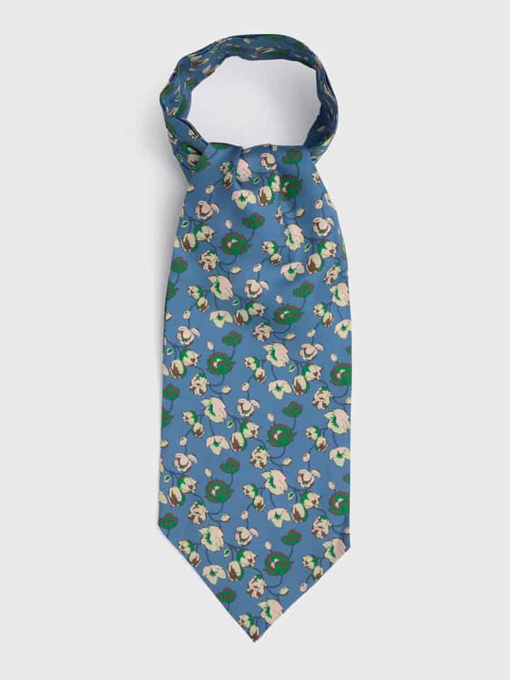 Blue Floral Silk Cravat Flat