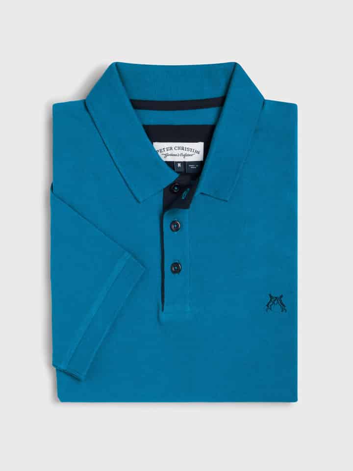 Mens Azure Blue Polo Shirt Folded
