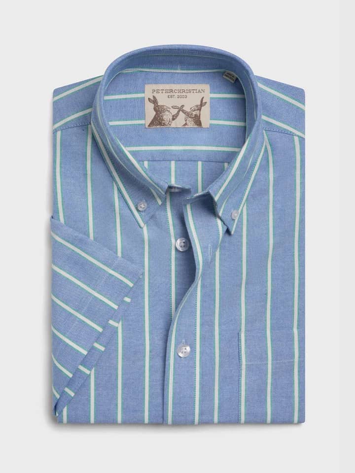 Blue & Green Short Sleeve Button Down Oxford Shirt