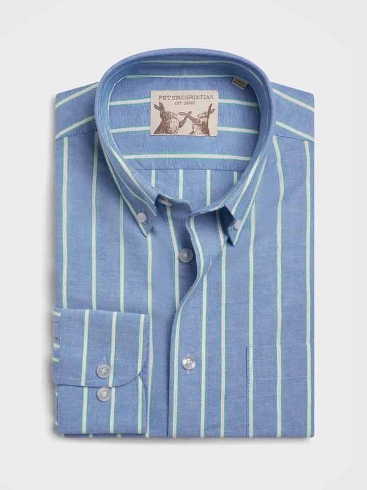 Blue & Green Stripe Long Sleeve Button Down Oxford Shirt