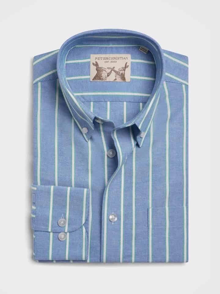 Blue & Green Stripe Long Sleeve Button Down Oxford Shirt