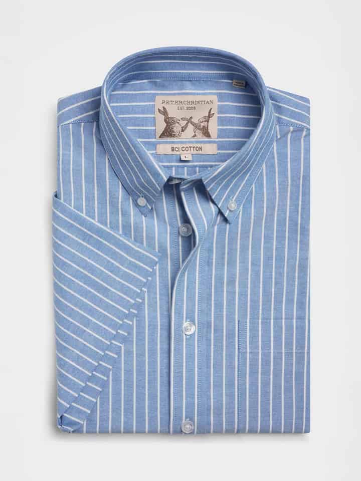 Blue & White Stripe Short Sleeve Button Down Oxford Shirt