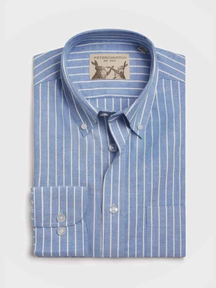 Blue & White Stripe Long Sleeve Button Down Oxford Shirt
