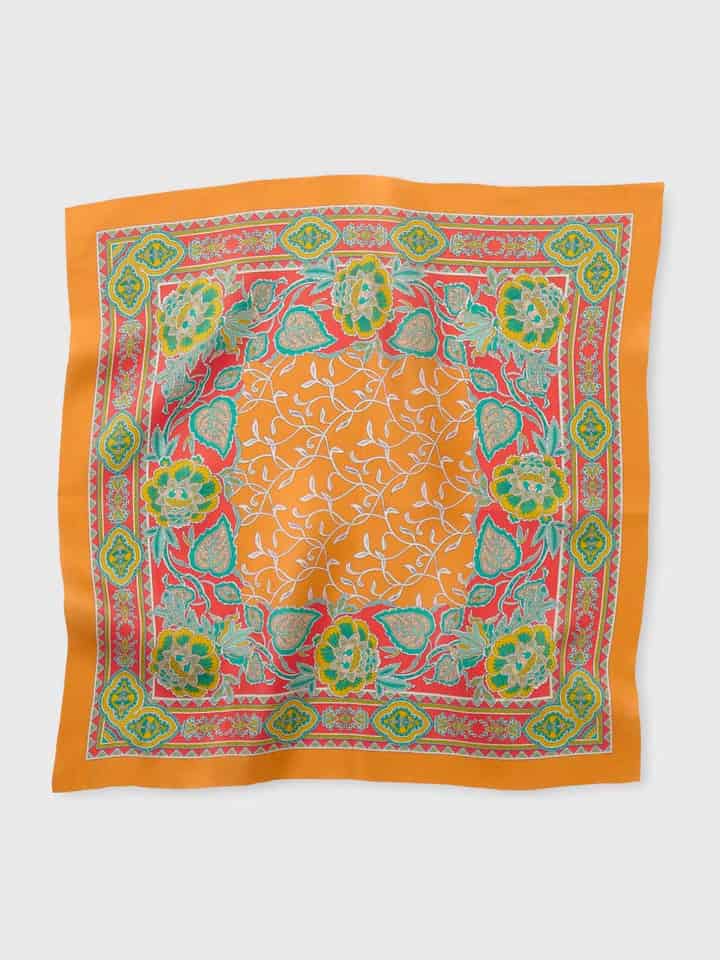 Mens Orange Botanical Pocket Square Flat
