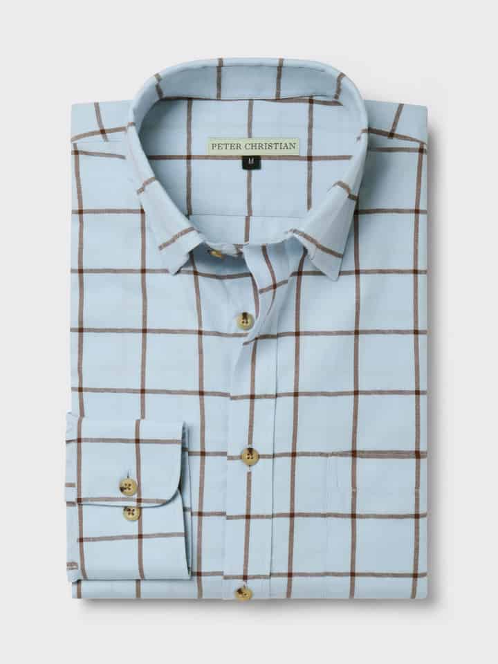 Mens Blue Window Pane Check Shirt Folded
