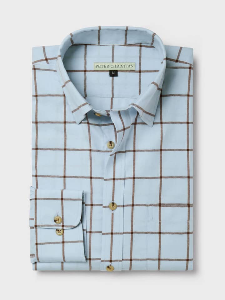 Mens Blue Window Pane Check Shirt Folded