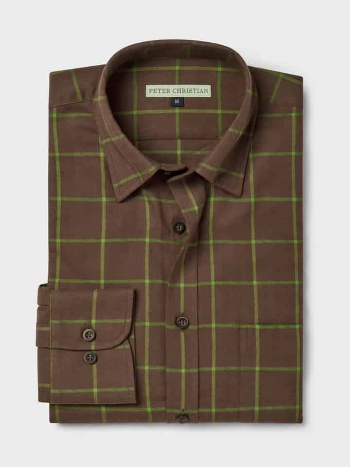Mens Walnut Window Pane Check Shirt Folded