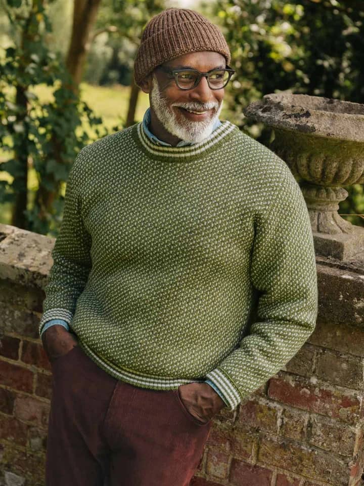 Mens Sage Norwegian Style Jumper on Model