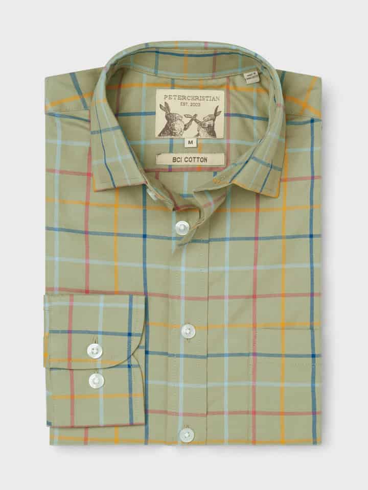 Mens Green Check Colourful Tattersall Cotton Shirt Folded