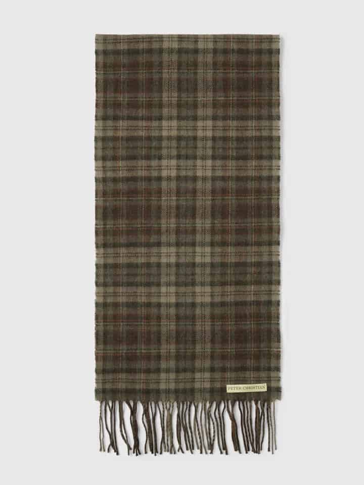 Mens Moss Green Checked 100% Lambswool Scarf