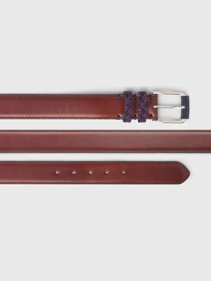 Midnight Harris Tweed® Brown Leather Belt