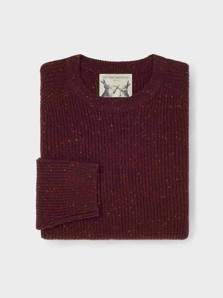 Mens Wine Flecked Crew Neck Jumper Folded