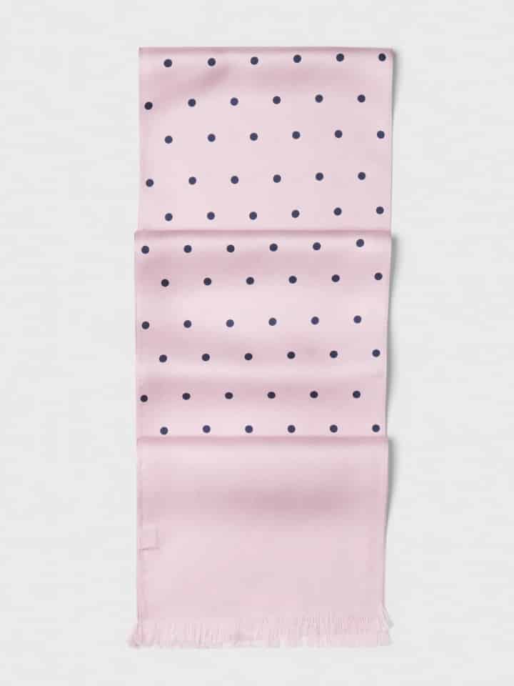 Mens Pink & Navy Polka Dot Silk Scarf Folded
