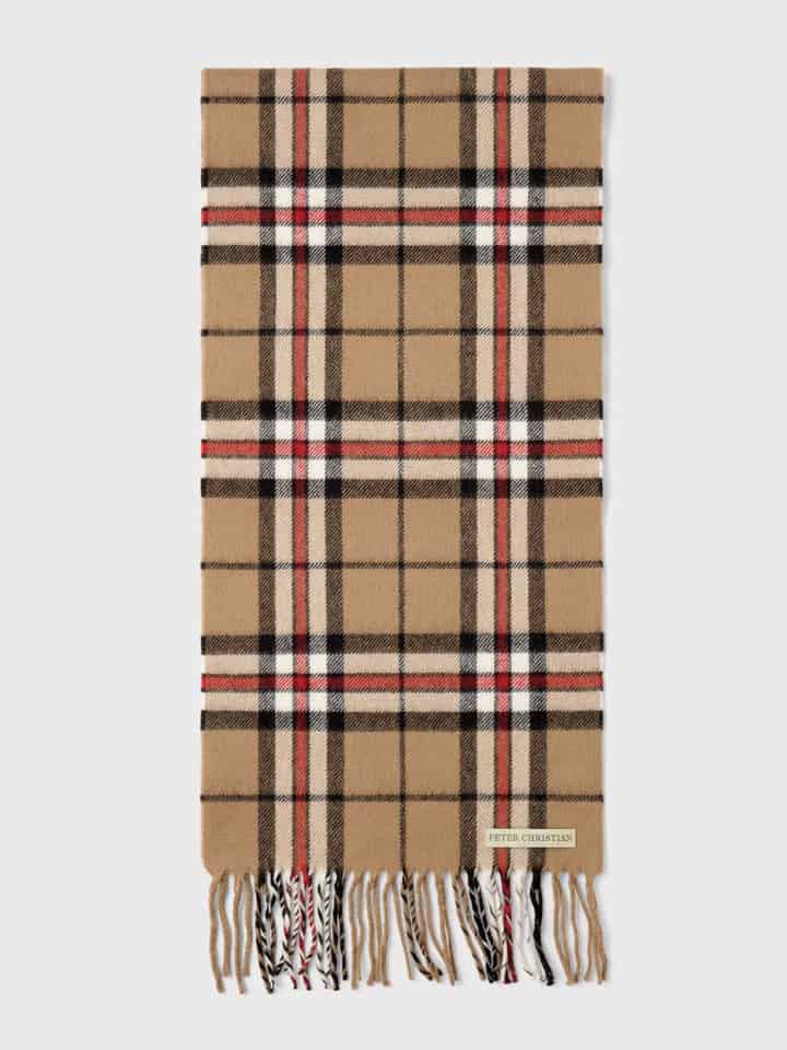 Mens Camel Checked 100% Lambswool Scarf