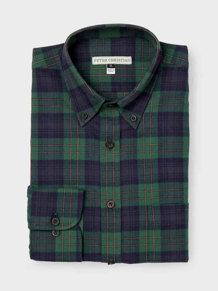 Men's Navy & Green Brushed Cotton Tartan Shirt Folded