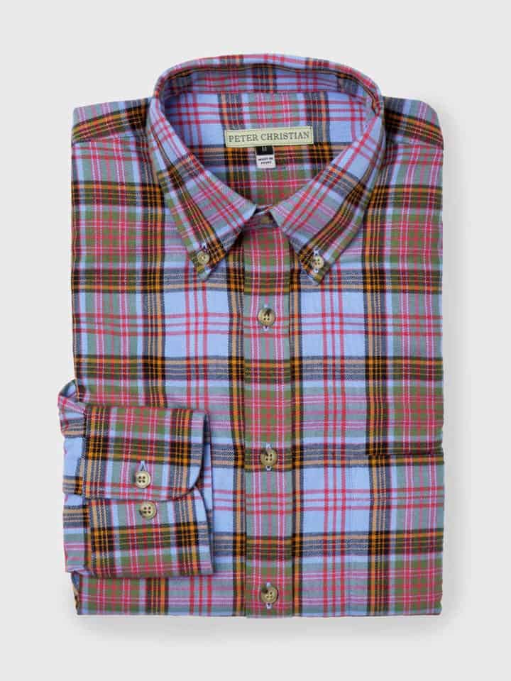 Men's Blue Brushed Cotton Tartan Shirt Folded