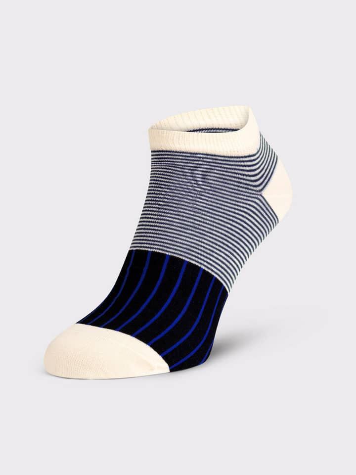 Black Oxford Stripe Trainer Socks