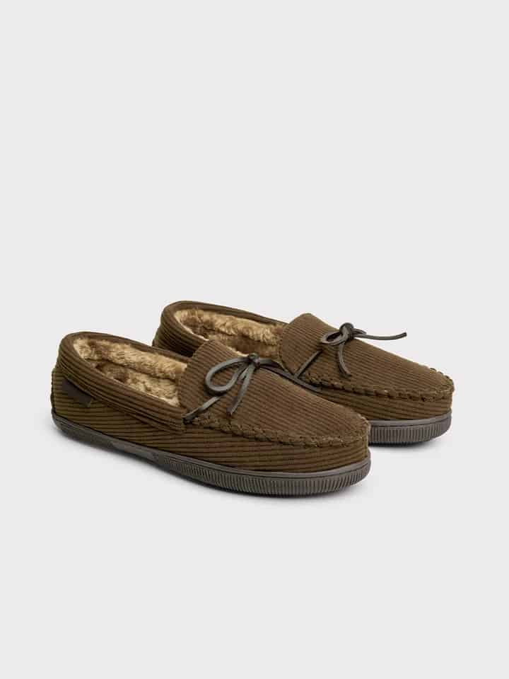 Mens Brown Hush Puppies Cord Slipper