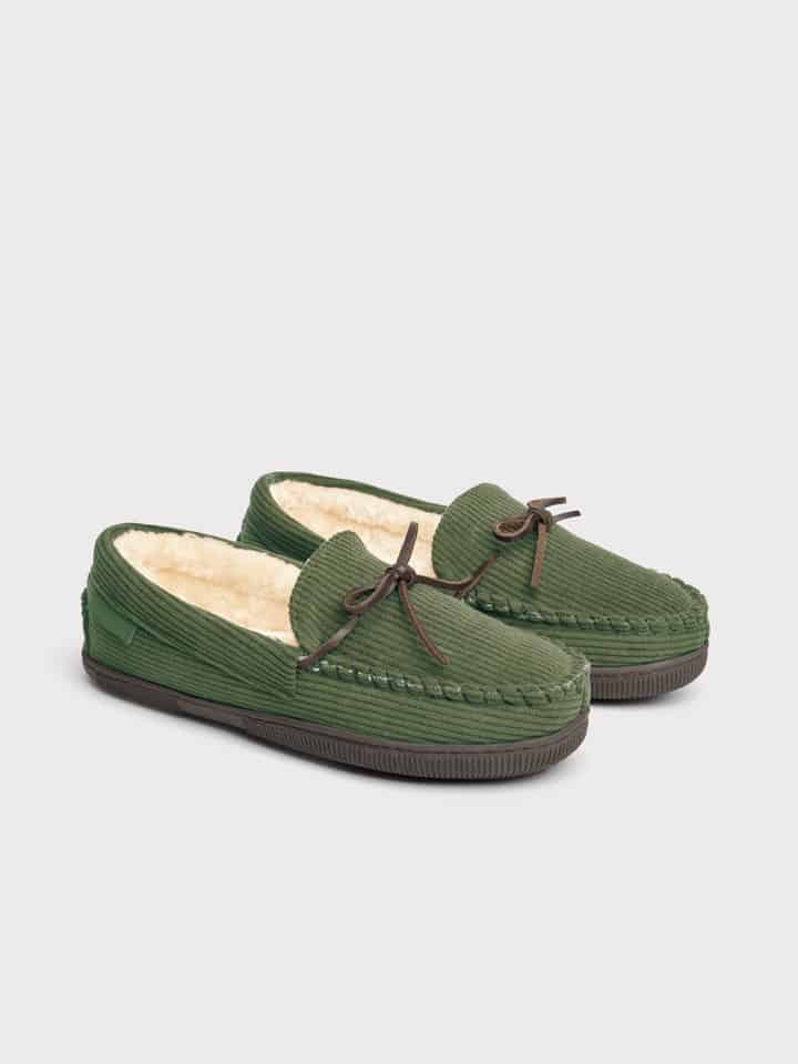 Mens Green Hush Puppies Cord Slippers