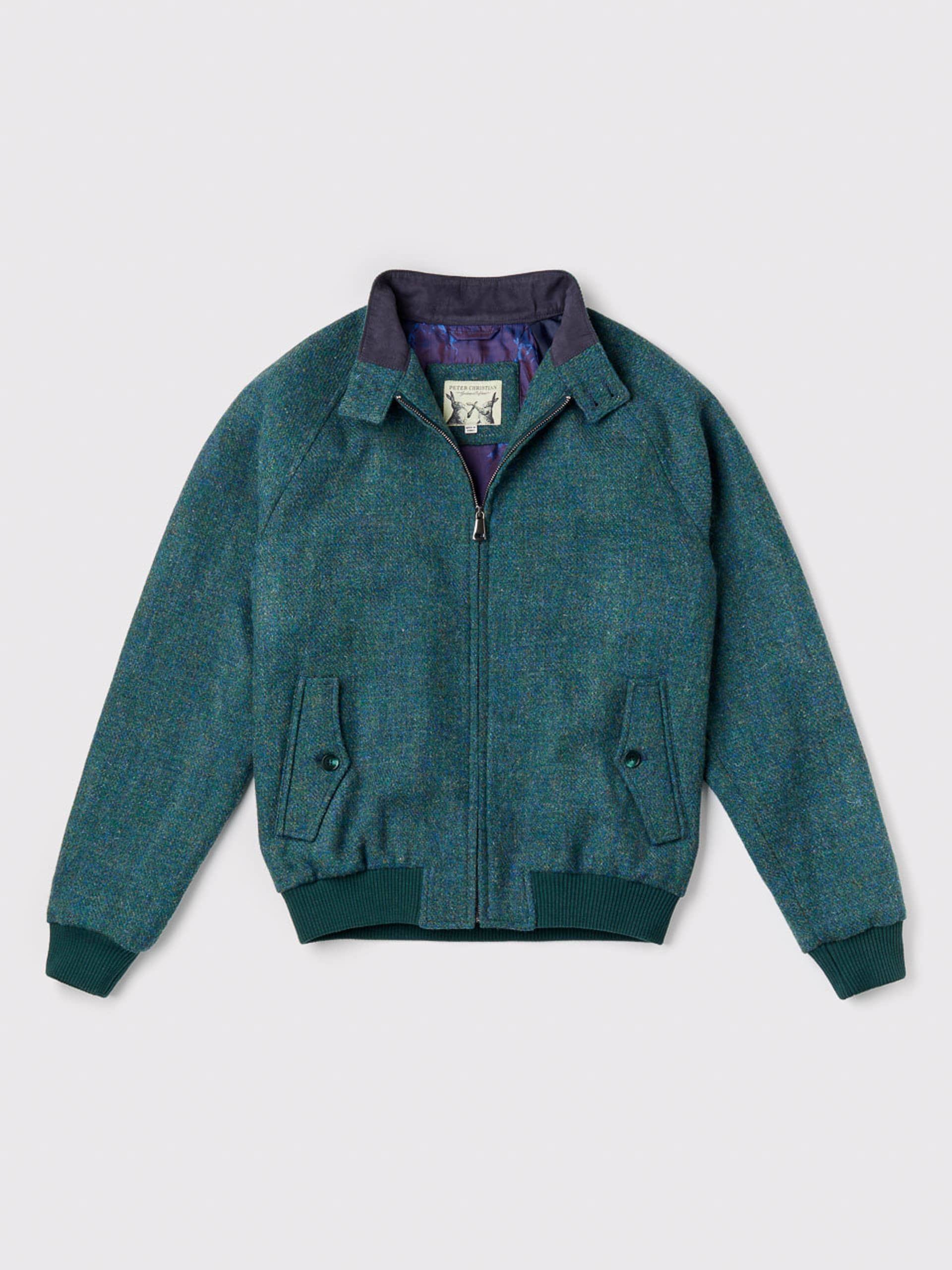 Ocean Green Harris Tweed Harrington Jacket