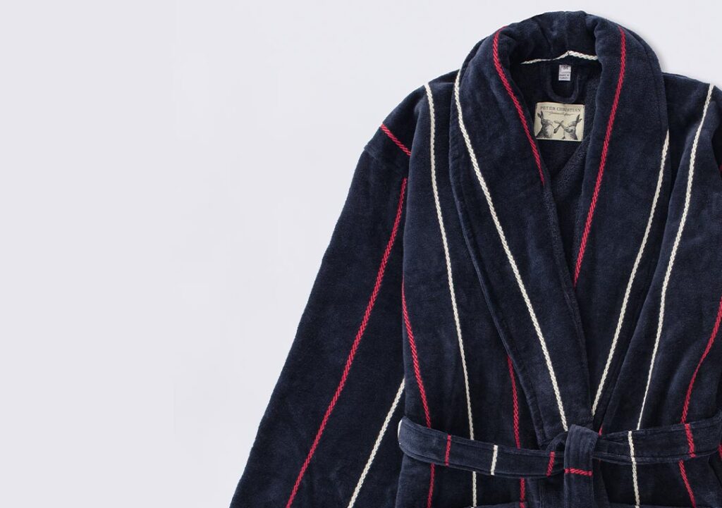 Men's Luxury Navy and Red Striped Velour Robe